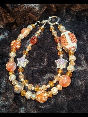 Sparkling Brown Crystal Beaded Phone/Purse Charm with Football Accent